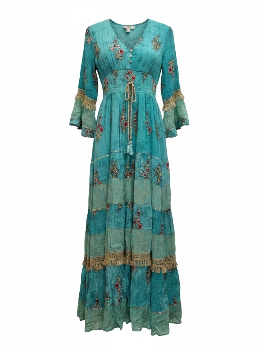 Zury Indian Bohemian Turquoise Maxi Dress - Size Small - NWT 🌟